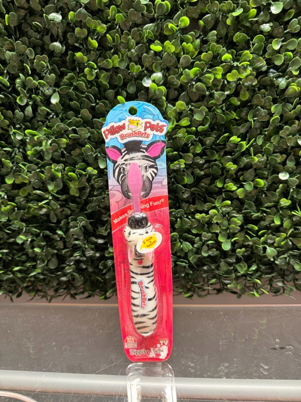 Pillow Pets BrushPets Zebra Kids Toothbrush - Pink & White